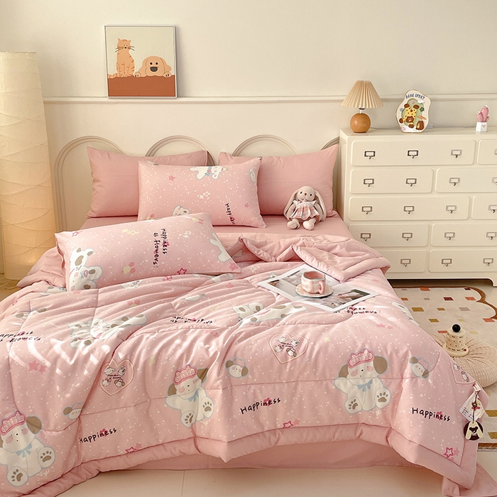 91家纺网 家纺一手货源 找家纺 宜家坊 2025新款全棉夏被碎花卡通小清新简约纯棉夏凉被夏被四件套三件套 兔与狗