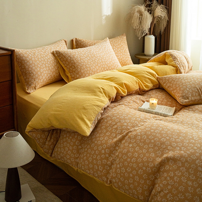 91家纺网 家纺一手货源 找家纺 2025新款A类全棉三层纱四件套 花开