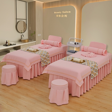 芙怡 2025春夏新款8026款棉麻绒美 容床罩-一字绣系列 一字绣-粉色