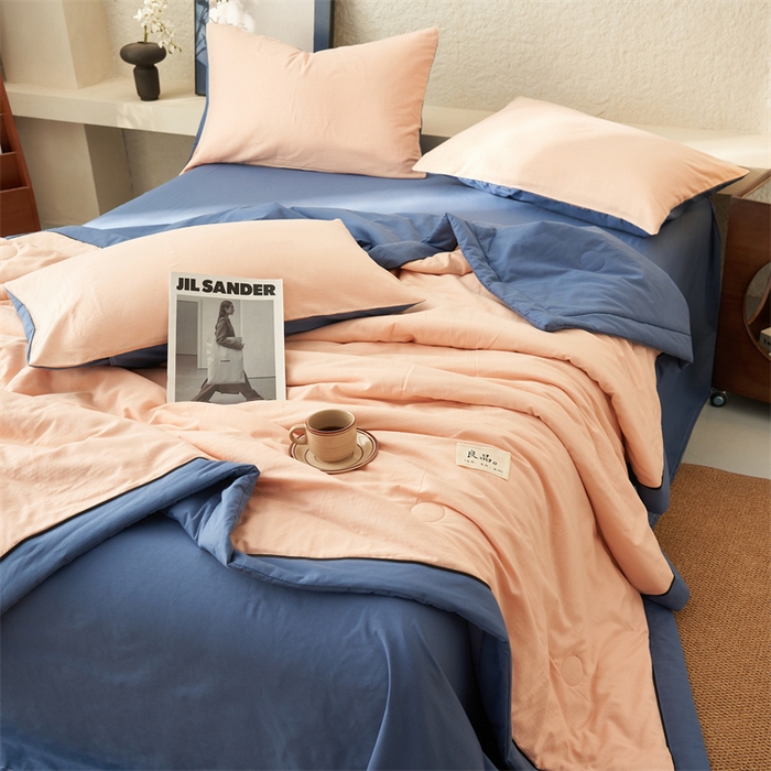 91家纺网 家纺一手货源 找家纺 2025新款新款A类纯棉双层纱大豆夏被四件套全棉空调被 玉色