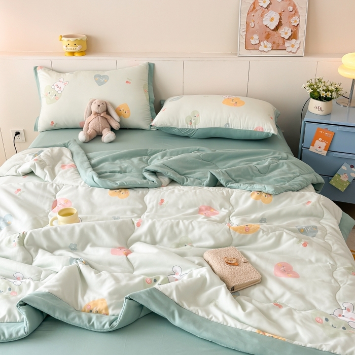 91家纺网 家纺一手货源 找家纺 梦舒羽2025新款小清新系列水洗棉夏被 兔子小姐