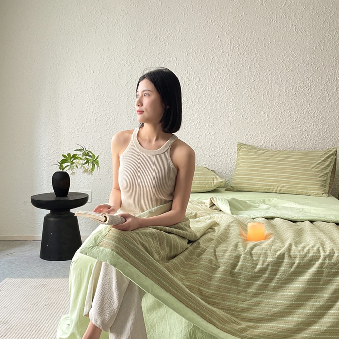 91家纺网 家纺一手货源 找家纺 吾诺 2025 全棉色织提花水洗棉大豆夏被子被芯全棉夏被四件套夏凉被空调被 摩卡绿