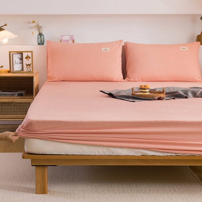 91家纺网 家纺一手货源 找家纺 柠萌家居 2025新款A类全棉色织水洗棉单床笠 玉色