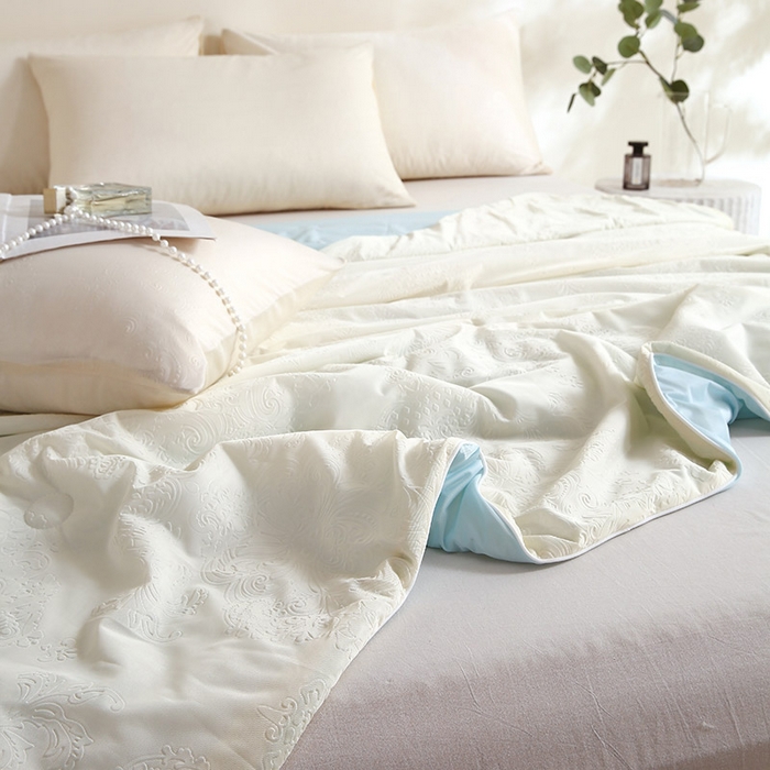 91家纺网 家纺一手货源 找家纺 品乐家纺 2025新款凉感A类可水洗抗菌冰冰被夏被夏凉被空调被被子被芯 冰冰被米纹+蓝