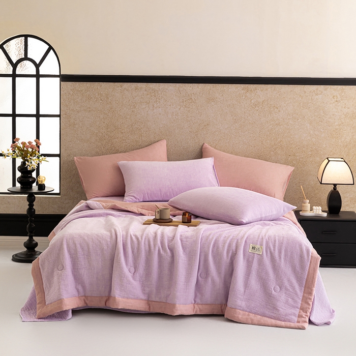 91家纺网 家纺一手货源 找家纺 吾诺 2025 纯色全棉泡泡双层纱夏被大豆夏被子被芯夏被四件套夏凉被空调被 柔幻紫