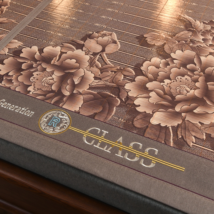 91家纺网 家纺一手货源 找家纺 苏迪凉席竹席2025新款竹席凉席冰丝席碳化双面印花藤草席 富贵花开-浅灰