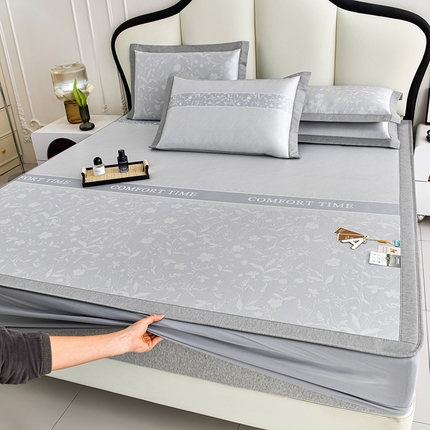 小牛席业 2025新款琉璃叶语-碳光冰丝席系列（床笠款） 灰色