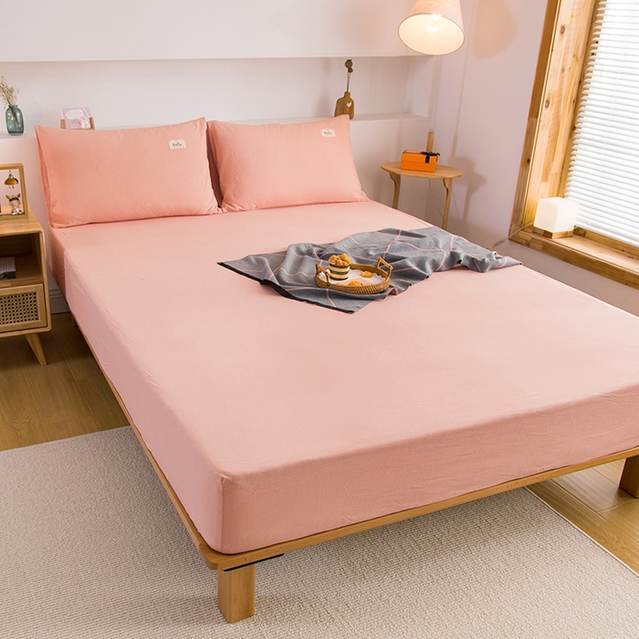 91家纺网 家纺一手货源 找家纺 柠萌家居 2025新款A类全棉色织水洗棉单床笠 玉色