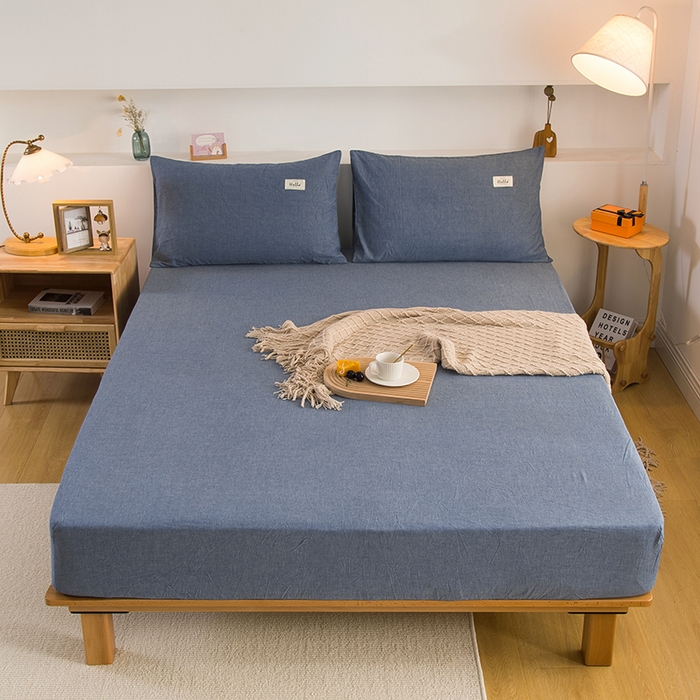 91家纺网 家纺一手货源 找家纺 柠萌家居 2025新款A类全棉色织水洗棉单床笠 牛仔蓝