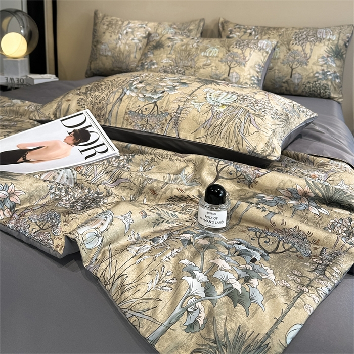 91家纺网 家纺一手货源 找家纺 笙意家纺  2025新款水洗真丝数码印花暗盒款夏被 菲尔德-灰