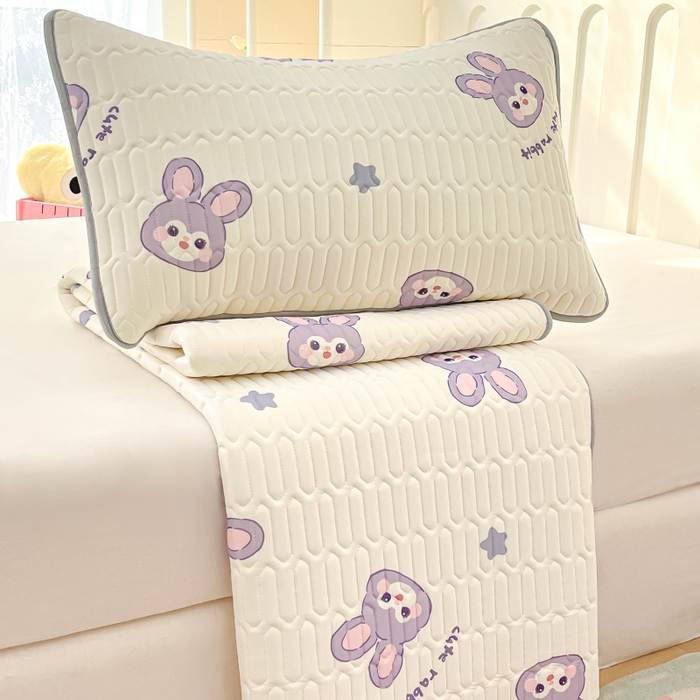 91家纺网 家纺一手货源 找家纺 川悦生活 2025新款小阪凉感丝印花凉席 紫星兔