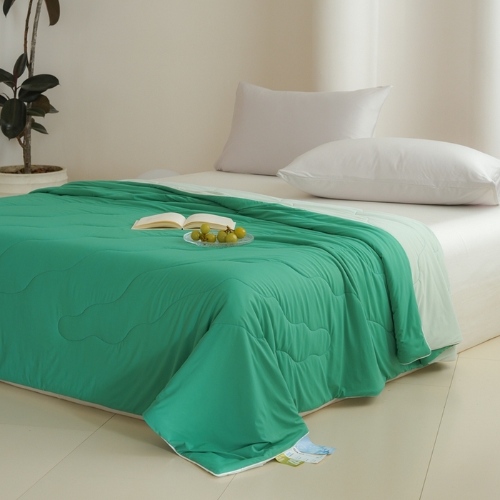 91家纺网 家纺一手货源 找家纺 丽卡家纺2025新款好爽鸭锦氨凉感夏被子被芯 翌绿+水绿