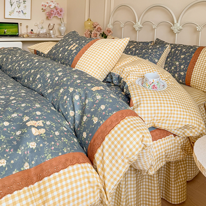 91家纺网 家纺一手货源 找家纺 安莱生活 2025 全棉小碎花刺绣花边款四件套 幻想曲