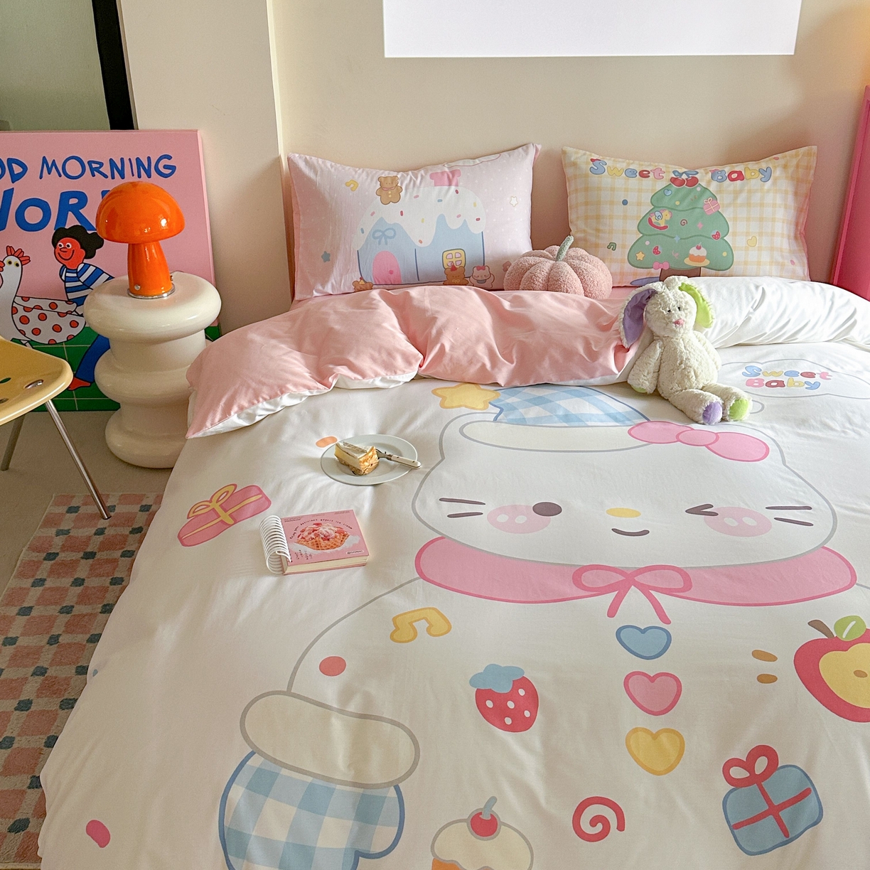 91家纺网 家纺一手货源 找家纺 美乐迪家纺 2025新款大版全棉四件套 派对小猫