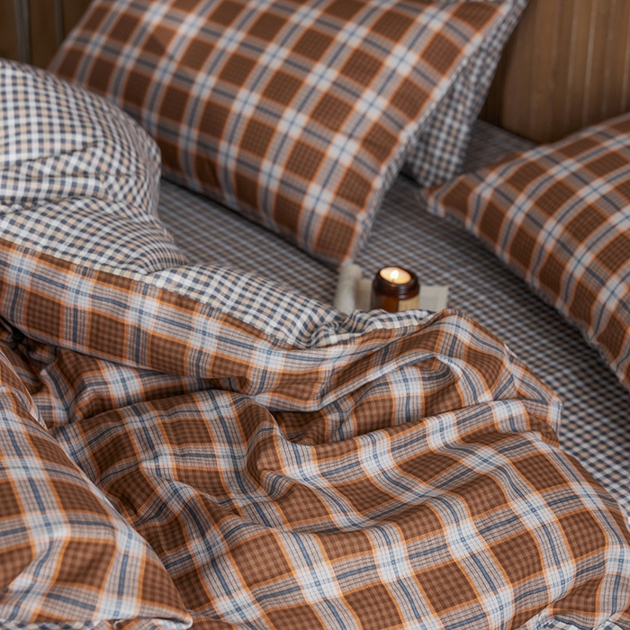 91家纺网 家纺一手货源 找家纺 安莱生活 2025 全棉双层纱苏格兰格纹系列四件套 套格