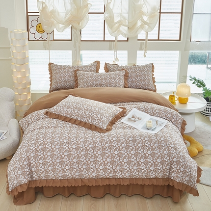美之润家纺2025新款针织夏被床盖印花四件套 墨池咖