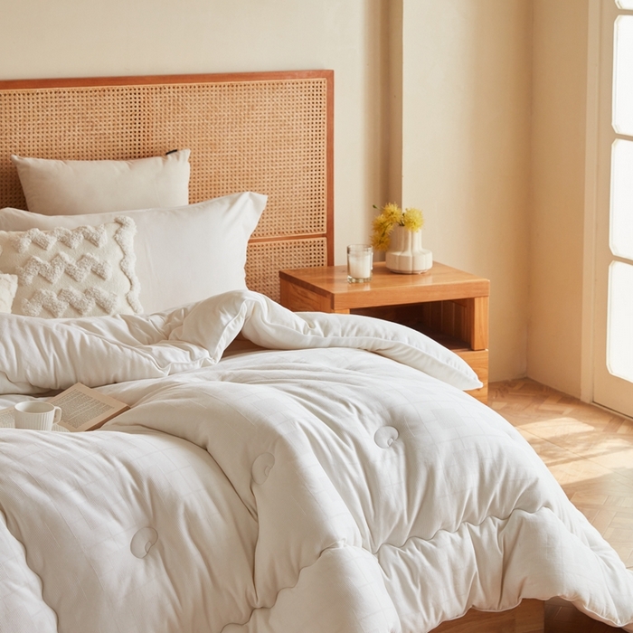 91家纺网 家纺一手货源 找家纺 易睡 2025新款提花大豆被 白色