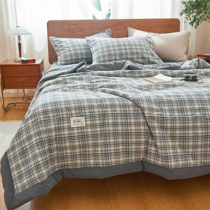 91家纺网 家纺一手货源 找家纺 2025新款A类纯棉水洗棉色织棉花夏被四件套全棉空调被夏凉被 温尼烟兰