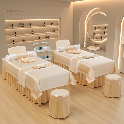 芙怡 2025春夏新款8028款冰丝绒美 容床罩-一字绣系列 一字绣-米黄