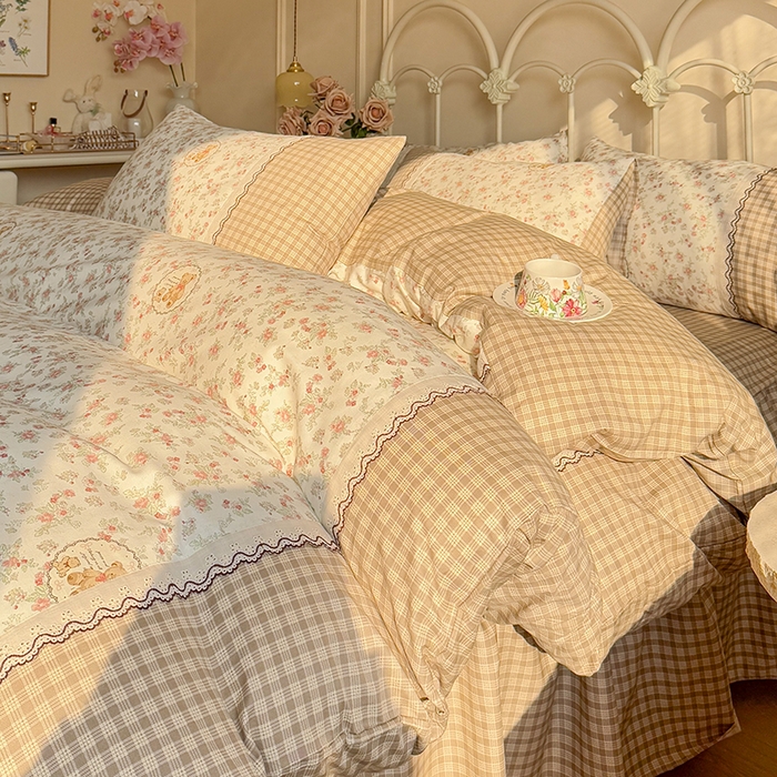 91家纺网 家纺一手货源 找家纺 安莱生活 2025 全棉小碎花刺绣花边款四件套 花香