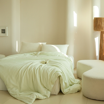 91家纺网 家纺一手货源 找家纺 （总）简纯主义 2025新款全棉有机雾感纱双层皱皱纱系列单被套 