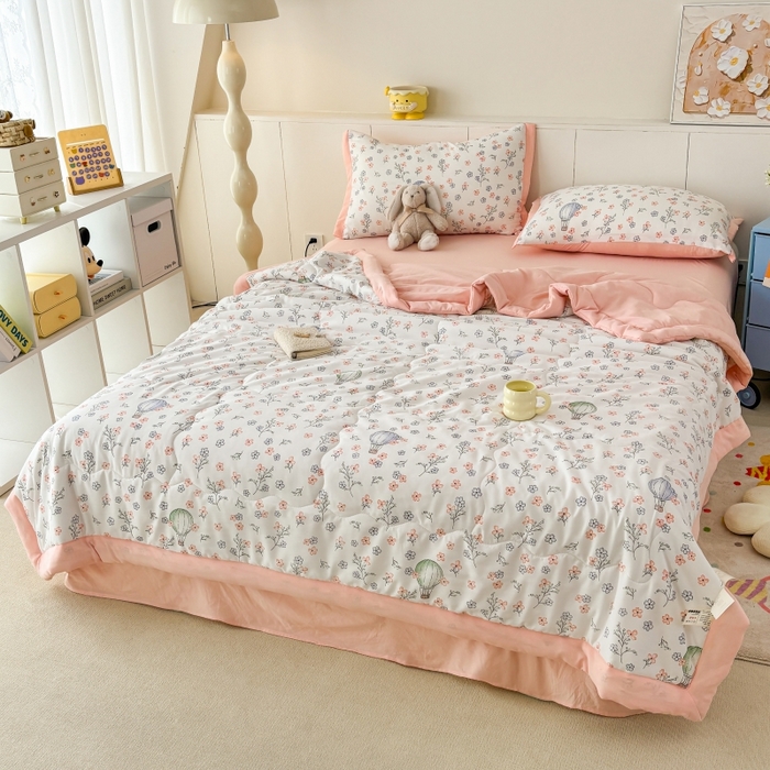 91家纺网 家纺一手货源 找家纺 梦舒羽2025新款小清新系列水洗棉夏被 盛夏花园