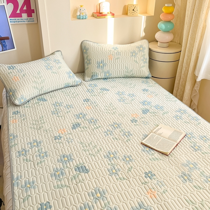 91家纺网 家纺一手货源 找家纺 川悦生活 2025新款小阪凉感丝印花凉席 水色花语