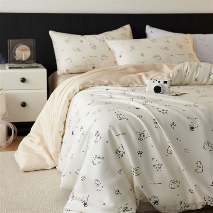 91家纺网 家纺一手货源 找家纺 时年家纺 2025新款莱赛尔天丝印花系列四件套奶茶软萌