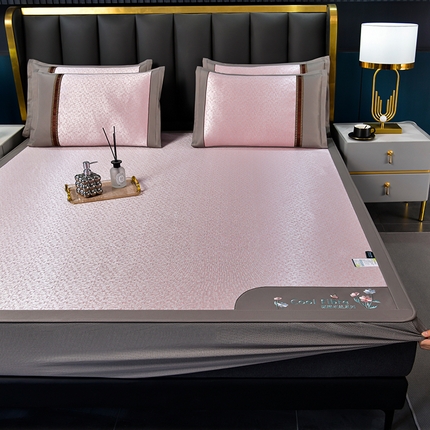 小牛席业 2025新款超精密冰丝席-肌理纹系列-（床笠款）凉席藤席冰藤席竹席空调席草席冰丝席豆豆席乳胶席三件套 超精密冰丝席-肌理纹系列-床笠款粉色