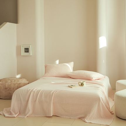 91家纺网 家纺一手货源 找家纺 （总）简纯主义 2025新款全棉有机雾感纱双层皱皱纱系列单床单