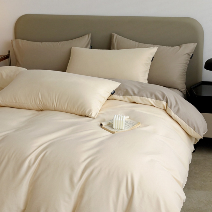 91家纺网 家纺一手货源 找家纺 2025年纯色双拼60支纯棉被套 奶白+岩石灰