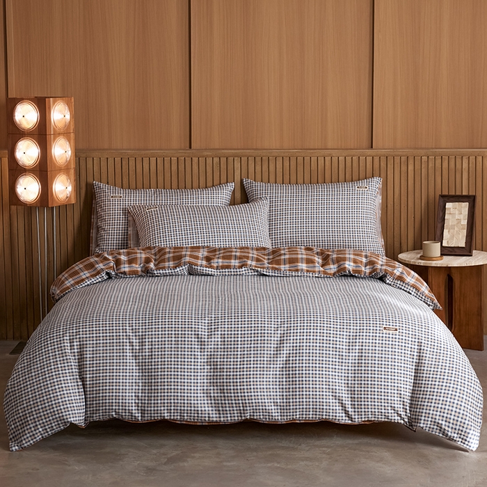 91家纺网 家纺一手货源 找家纺 安莱生活 2025 全棉双层纱苏格兰格纹系列四件套 牧人格