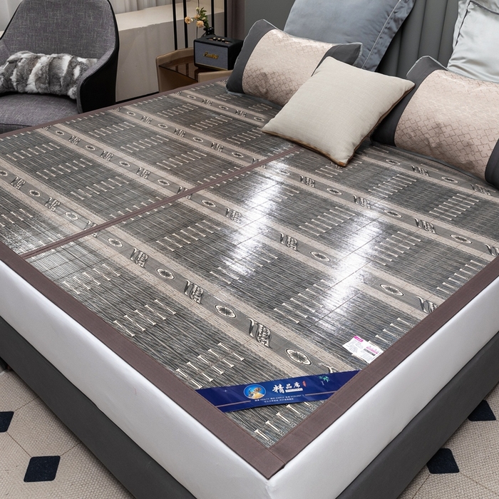 91家纺网 家纺一手货源 找家纺 苏迪凉席竹席2025新款竹席凉席冰丝席碳化双面印花藤草席 步步高升-灰