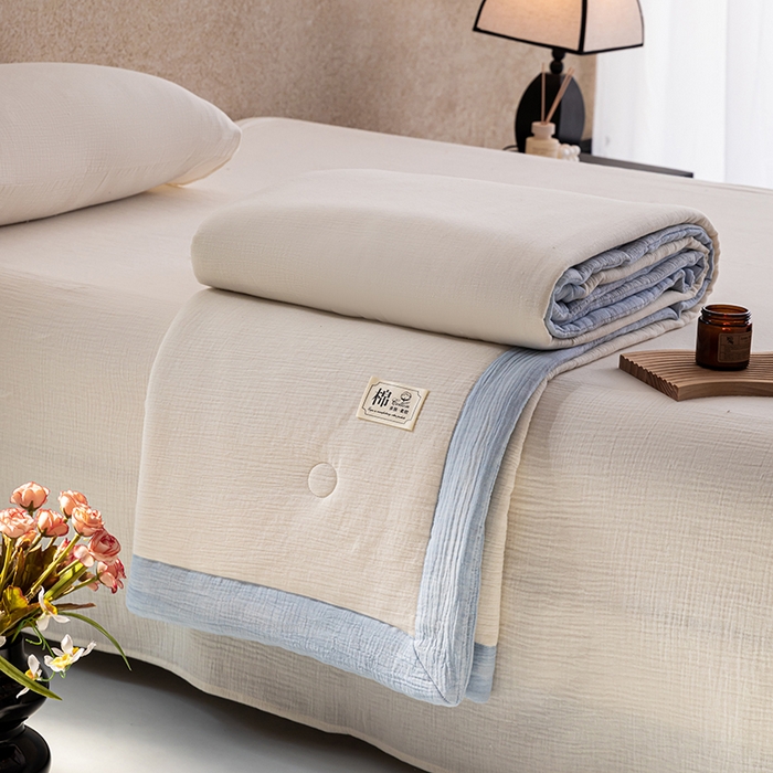 91家纺网 家纺一手货源 找家纺 吾诺 2025 纯色全棉泡泡双层纱夏被大豆夏被子被芯夏被四件套夏凉被空调被 仙仙米