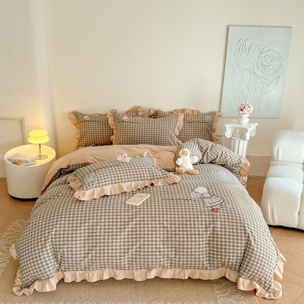 91家纺网 家纺一手货源 找家纺 （总）蜜柚 2025新款色织水洗棉贴布花边款四件套-童趣