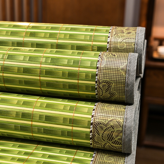 91家纺网 家纺一手货源 找家纺 苏迪凉席竹席2025新款竹席凉席冰丝席碳化双面印花藤草席 绿木纹