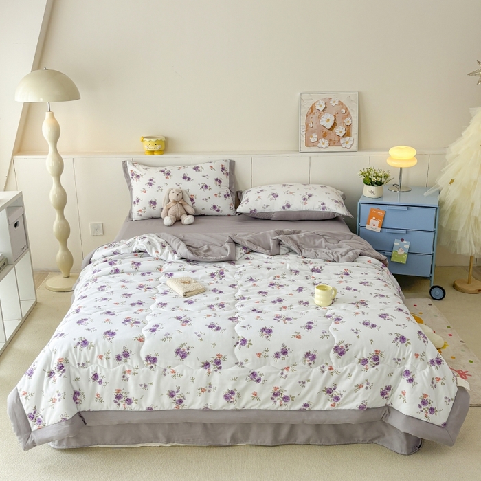 91家纺网 家纺一手货源 找家纺 梦舒羽2025新款小清新系列水洗棉夏被 薰衣草