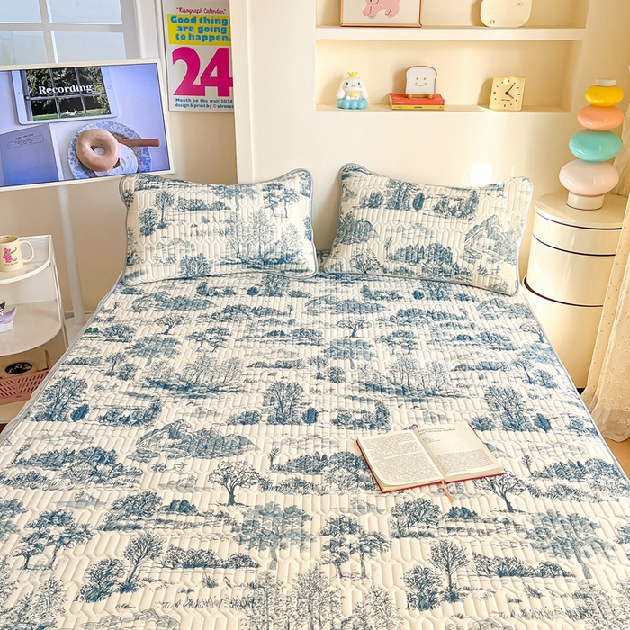 91家纺网 家纺一手货源 找家纺 川悦生活 2025新款小阪凉感丝印花凉席 尼欧-藏青