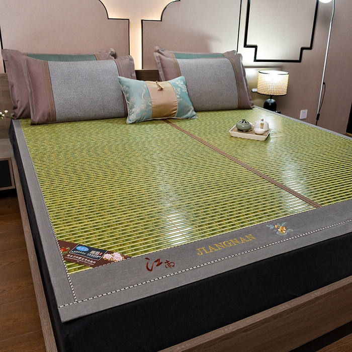 91家纺网 家纺一手货源 找家纺 苏迪凉席竹席2025新款竹席凉席冰丝席碳化双面印花藤草席 江南-绿水青山