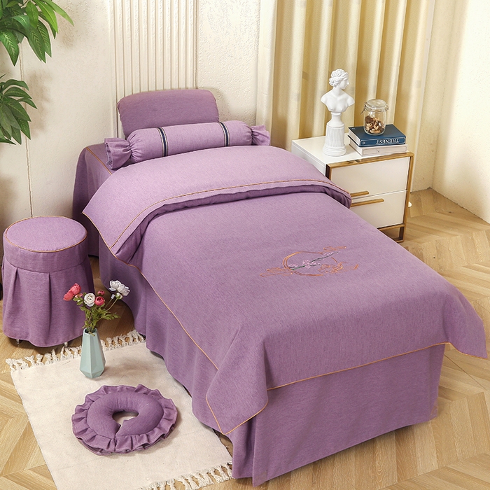 91家纺网 家纺一手货源 找家纺 芙怡 2025春夏新款8023款棉麻绒美 容床罩-花颜系列 花颜-紫