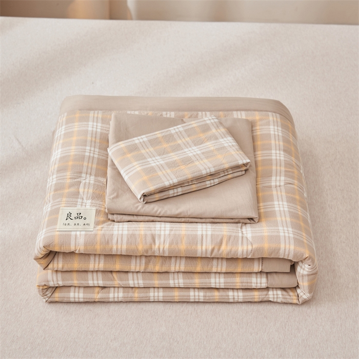 91家纺网 家纺一手货源 找家纺 2025新款A类纯棉水洗棉色织棉花夏被四件套全棉空调被夏凉被 沃格-咖