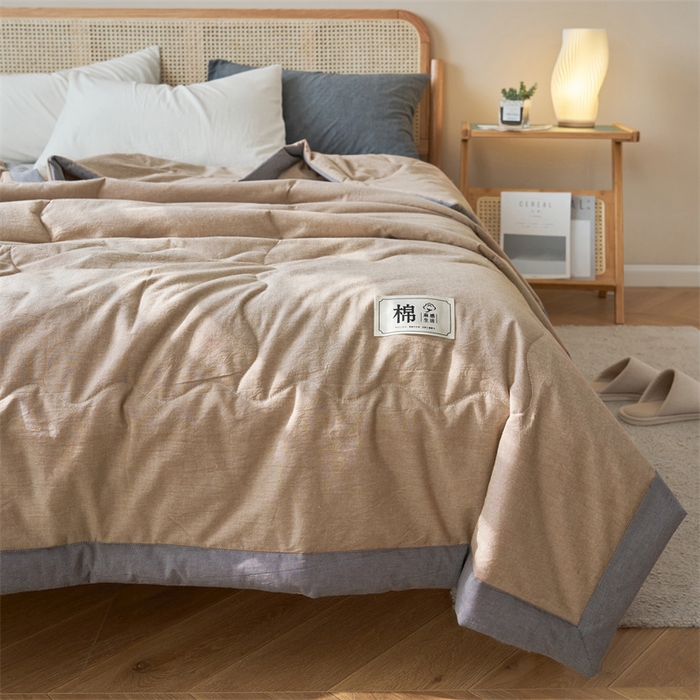 91家纺网 家纺一手货源 找家纺 金鹰 2025新款A类纯棉水洗棉色织棉花夏被全棉空调被夏凉被 卡其