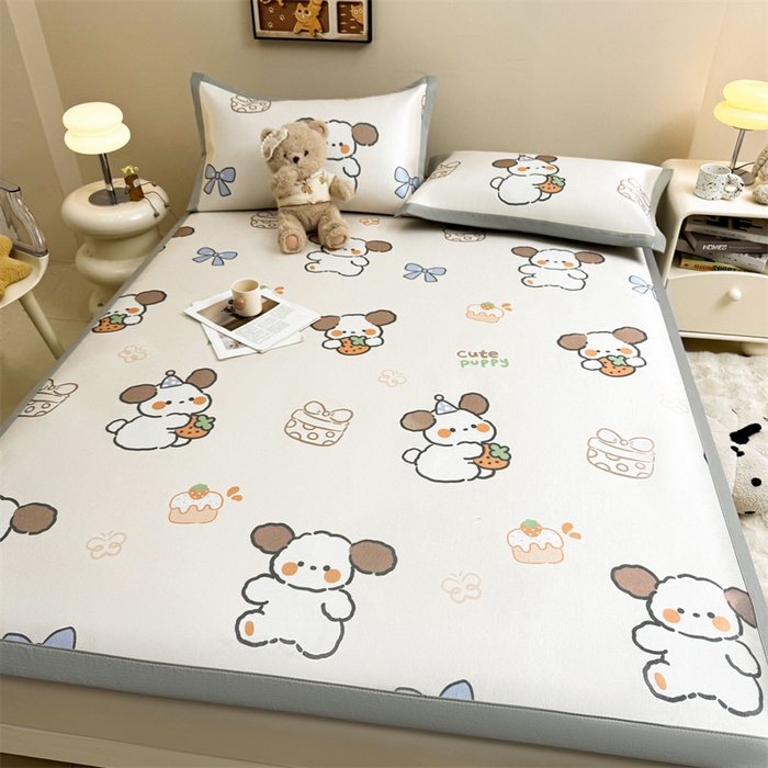 91家纺网 家纺一手货源 找家纺 雯豆2025夏季新品冰藤印花凉席三件套平铺绑带款冰丝凉席三件套 冰藤席-绑带款-熊熊幻想