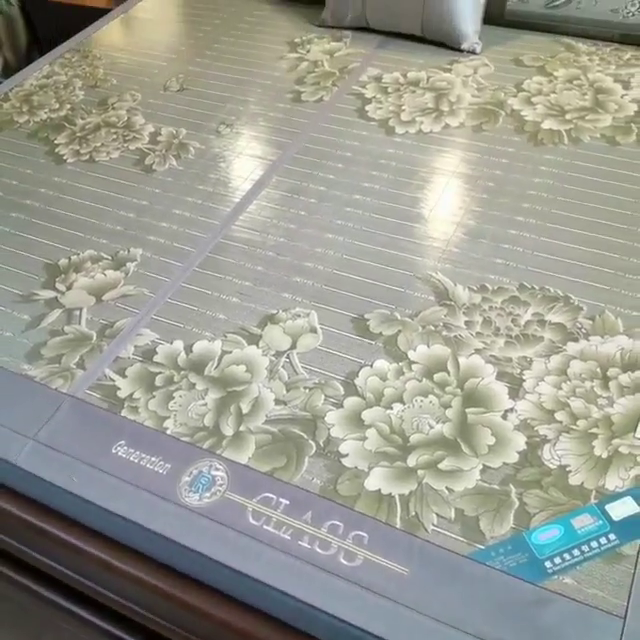 91家纺网 家纺一手货源 找家纺 苏迪凉席竹席2025新款竹席凉席冰丝席碳化双面印花藤草席 富贵花开-浅绿