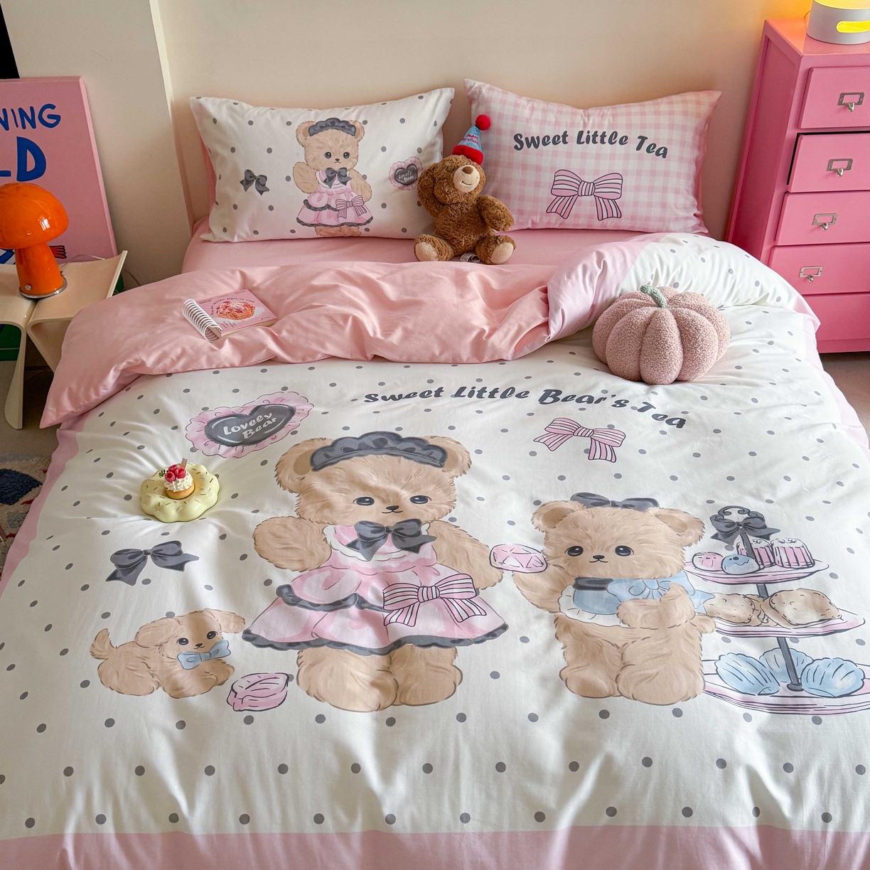 91家纺网 家纺一手货源 找家纺 美乐迪家纺 2025新款大版全棉四件套 茶话熊