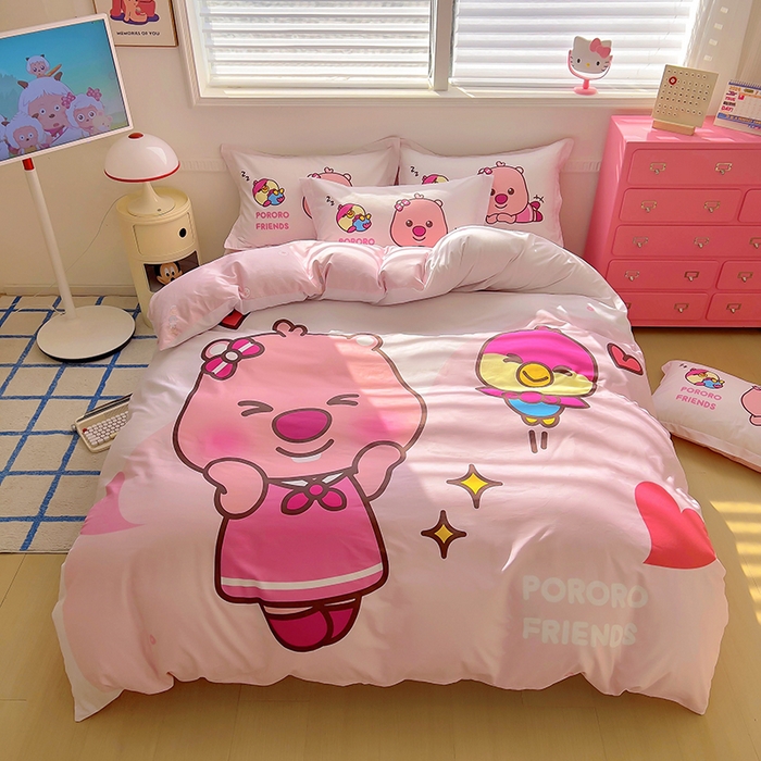 91家纺网 家纺一手货源 找家纺 浩诚 2025新款啵乐乐正版授权全棉纯棉四件套 甜心朋友