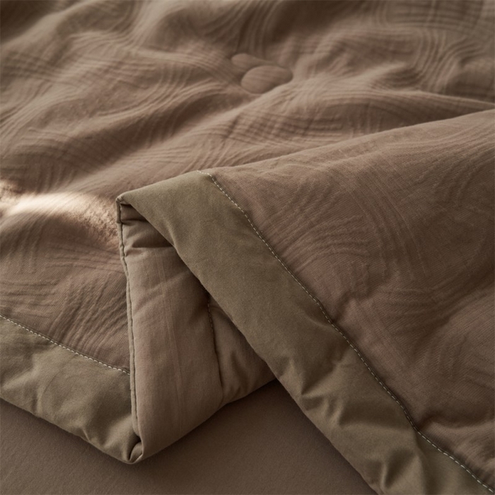 91家纺网 家纺一手货源 找家纺 金鹰 2025新款A类纯棉水洗棉三层流年提花大豆夏被四件套 流年-棕色