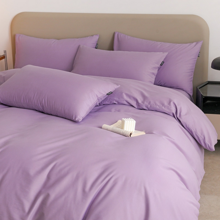 91家纺网 家纺一手货源 找家纺 2025年纯色双拼60支纯棉被套 丁香紫