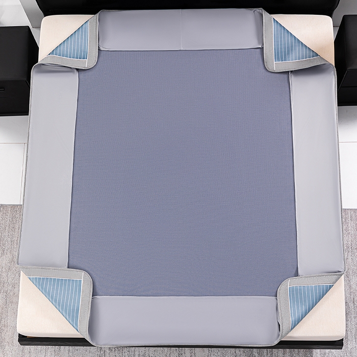 91家纺网 家纺一手货源 找家纺 小牛席业 2025新款新款无印风纯色凉感冰丝席系列-床笠款 蓝色