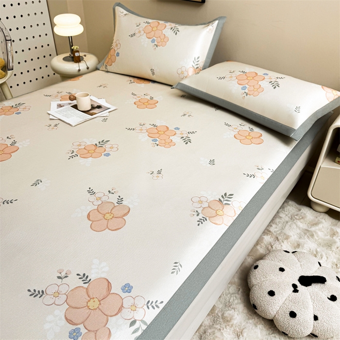 91家纺网 家纺一手货源 找家纺 雯豆2025夏季新品冰藤印花凉席三件套平铺绑带款冰丝凉席三件套 冰藤席-绑带款-邂逅